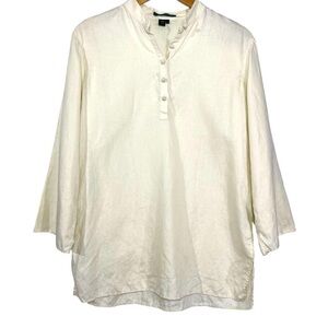 LAUREN RALPH LAUREN Cream Linen 3/4 sleeve blouse large